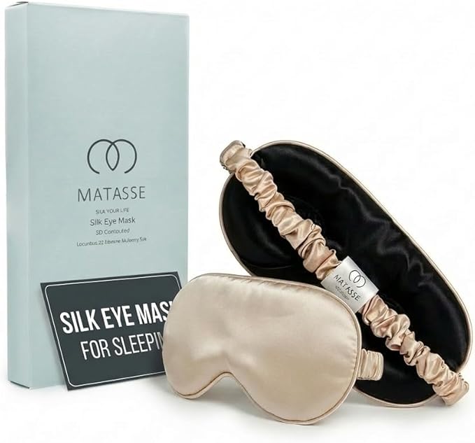 MATASSE 100% Mulberry Silk Sleep Mask 22 Momme Grade 6A -3D Contoured Eye Mask for Sleeping, 14mm Deep Eye Cups, Total Blackout Blindfold for Women Men, Adjustable Strap, Side Sleeper