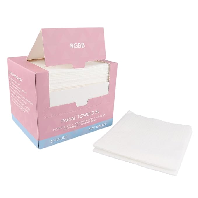 RGBB Clean Face Towels 10"×12", Disposable, Ultra-Absorbent, Hypoallergenic & Soft Makeup Remover Dry Wipes, Pamper Your Face, Hygienic Towelettes, for All Skin Types（50 Count）