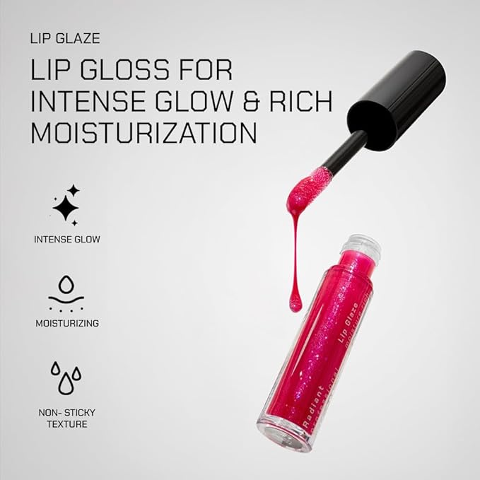Radiant Professional Lip Glaze (15 Shades) - Ultra-Glossy, Non-Sticky & Long-Lasting Lip Gloss for Women - High Shine Hydration - Vegan & Moisturizing for Soft, Nourished Lips - (04 - PEACH SPARKLE)