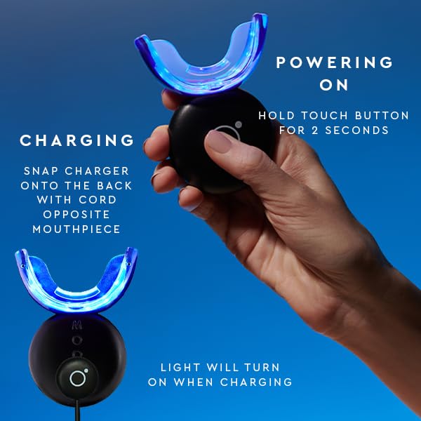 MOON Teeth Whitening Kit, LED Light Teeth Whitener Device, 56 White Strips, USB Charger & Travel Case, Blue Light Whitening Tray Removes Stains & Whitens Up to 12 Shades in 2 Weeks (4 Piece Kit)