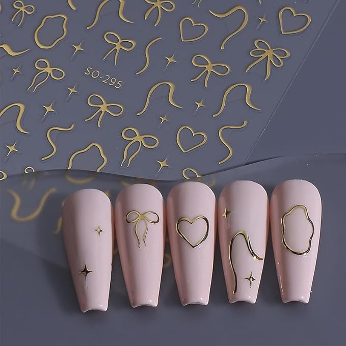 12 Sheets Bow Nail Stickers for Nail Art Glitter 3D Self Adhesive Red Gold Bows Nail Decals Aurora Cute Nail Art Stickers for Women Girls Manicure Decorations