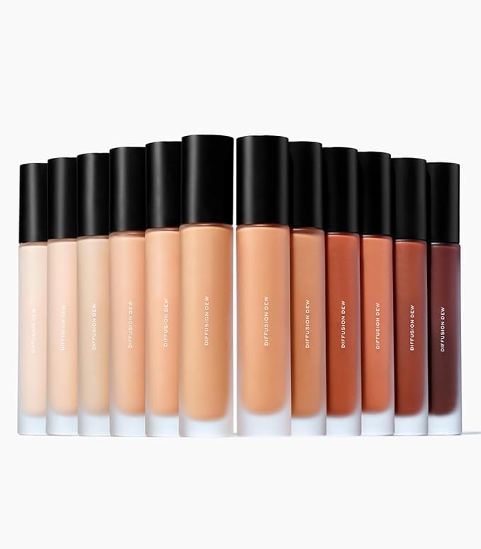 MAKE Beauty Diffusion Dew Skin Tint. Sheer to Medium Coverage Radiant Finish. Blurring, Smoothing, and Brightening for Glowing Complexion. Enhanced with Niacinamide and Adenosine. Fair 01