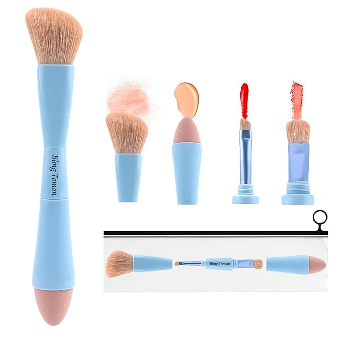 Bling Toman 4-in-1 Makeup Brush,Makeup Sponge,Blush Blending,Eyeshadow,Eyebrow&Liner Lip Face Foundation All-in-One Brushes Travel Makeup Brush Set Mini Makeup Tools Kit, Cosmetics Gift for Women