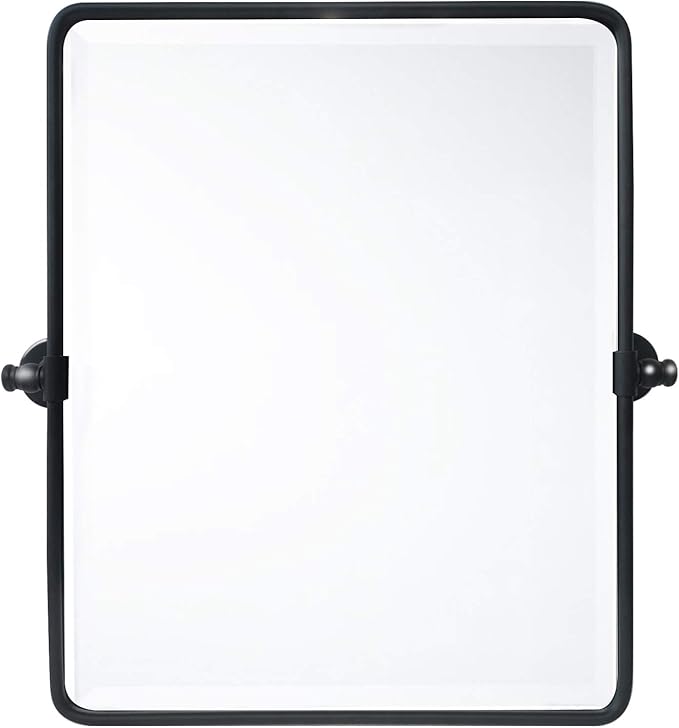 Farmhouse Black Metal Framed Pivot Rectangle Bathroom Mirror Rounded Rectangluar Tilting Beveled Vanity Mirrors for Wall, Overall 22.91 x 24 inches (Mirrror 19 x 24 inches)