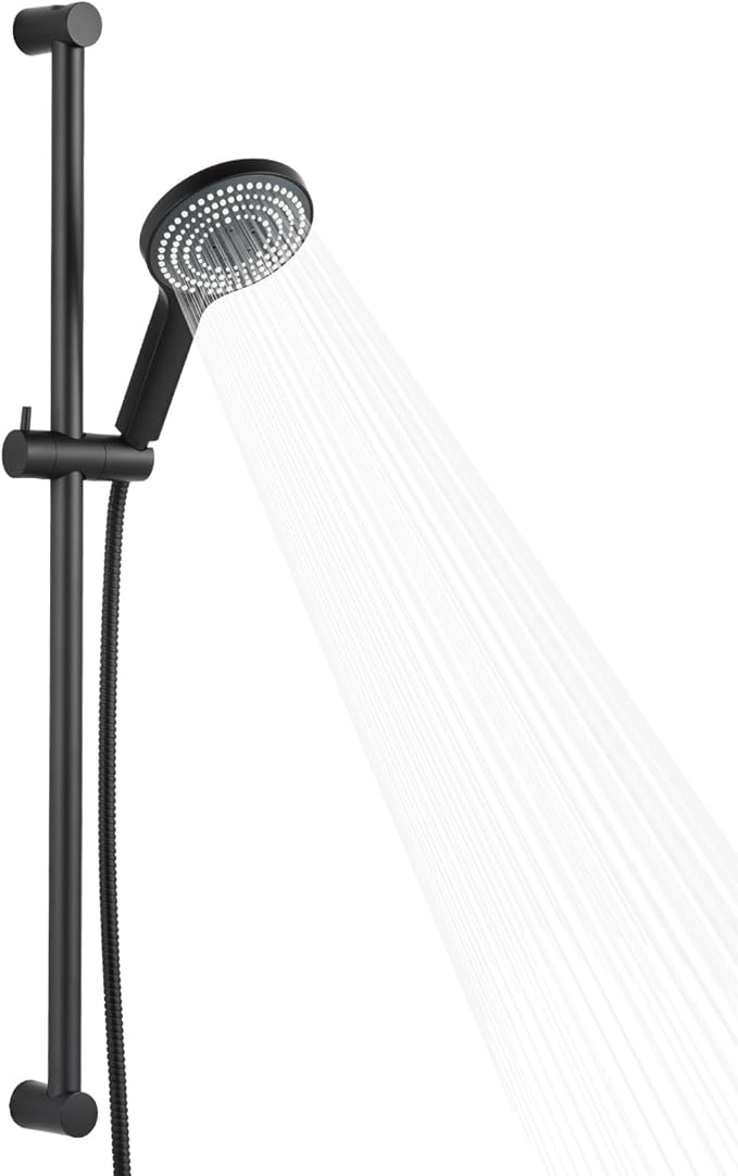 OFFO 6-Spray High Pressure Handheld Shower Head Combo with Adjustable 33 in Slide Bar and 60 in Stainless Steel Hose, Matte Black