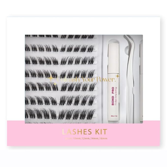 Lash Extension Kit DIY Lash Clusters 10-16mm 80pcs Individual Lashes Clusters Soft Thin Band Natural Volume Eyelash Extension with Lash Bond and Remover, Lash Tweezers for Self Use 40#