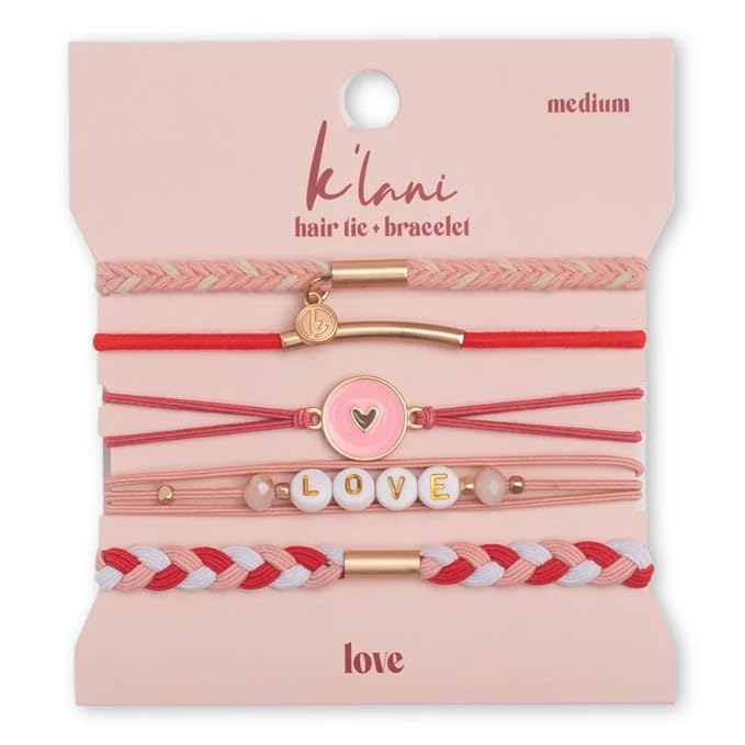 K'lani Hair Tie Bracelets for Women - Elastic Hair Bands That Double as Stylish Jewelry - Love - Large