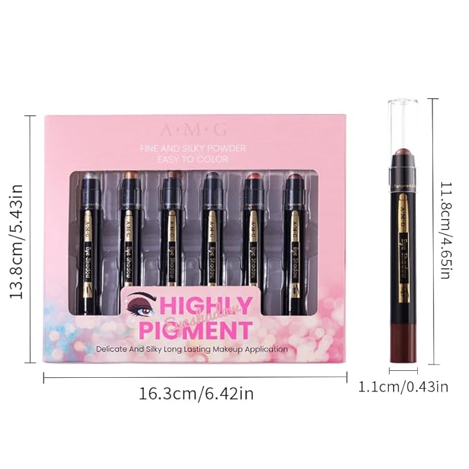 AMG 6Pcs Cream Eyeshadow Brightener Stick Makeup Set, 24HR Wear, Long Lasting, Rich Color,Waterproof Eyeshadow Pencil Crayon，Precise Tip for Easy Application stage makeup Christmas gift
