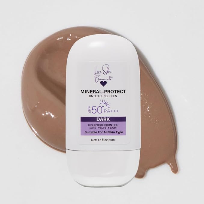 Love Skin Botanicals Mineral Protect Tinted Sunscreen SPF 50 PA+++ – Dark Tint | 100% Mineral, Reef-Safe, Unscented, Broad Spectrum Daily Face Sunscreen