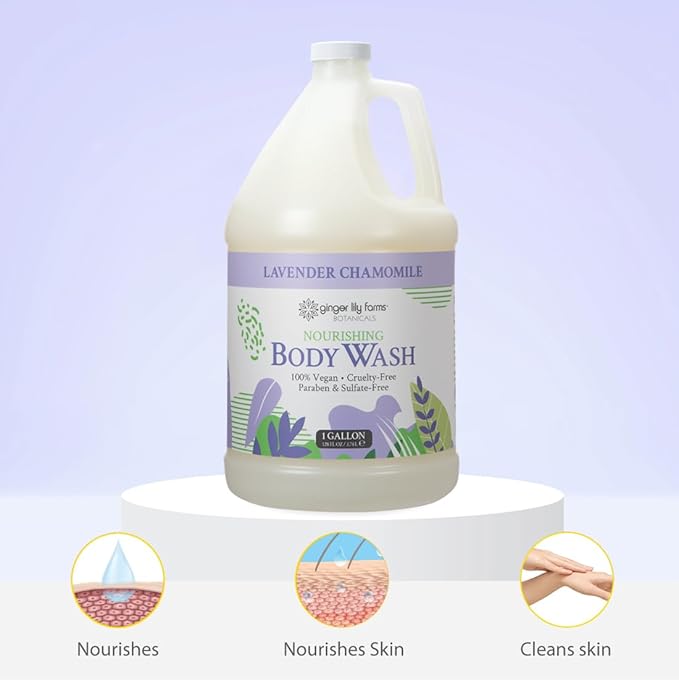 Ginger Lily Farms Botanicals Nourishing Body Wash, 100% Vegan & Cruelty-Free, Lavender Chamomile Scent, 1 Gallon (Pack of 4)