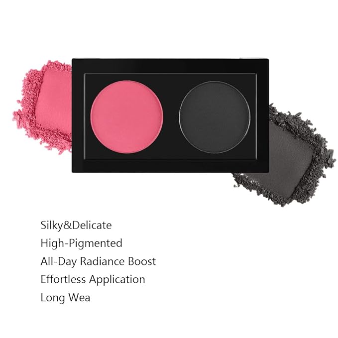 Duo Eye Shadow Powder，Pink&Black Matte Eyeshadow Makeup Palette，Neutral Shades Eyeshadow Palette for Woman Daily Eyes Looks，Highly Pigmented，Smooth, Blendable，sombras de ojos, Cruelty-Free 07
