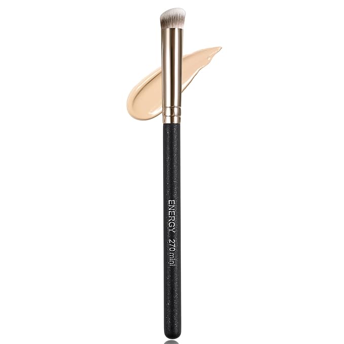ENERGY Small Concealer Brush Mini Flat Angled Kabuki for Under Eye Concealing Blending with Powder Liquid Cream Make Up Appllicator Soft Vegan Makeup Brush