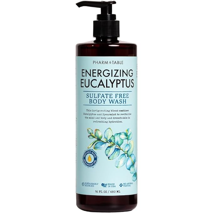 PHARM TO TABLE Energizing Eucalyptus Body Wash for Women and Men - Energizes and Revitalizes the Skin, Sulfate Free, 100% Cruelty Free, 480ml