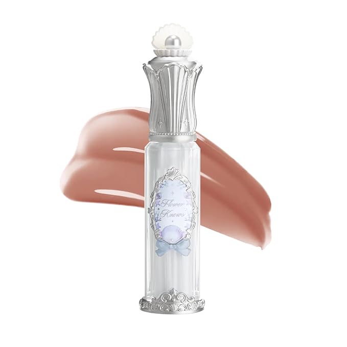 Flower Knows Shell's Jewel Nourishing Lip Glaze,Hydrating Taupe Nude Lip Gloss with Hyaluronic,Moisturizing Plumping Oil,Non-Sticky,0.16 Fl.Oz(P08 Coconut Latte)
