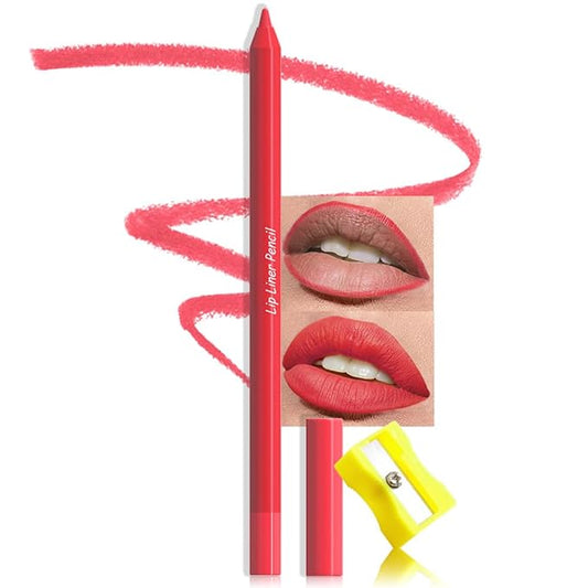 evpct 1Pcs Vermilion Red Matte Long Lasting Lip Liner Pencils Makeup for Shaping & Sculpting Lips, No Transfer Long Wear Waterproof Pigmented Lip Liner lipliners Crayon Lipstick Pencil Sharpener 17