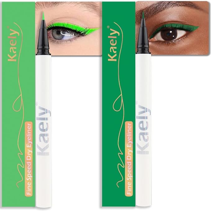 evpct 2Pcs Light Dark Green Waterproof Colored Eyeliner Liquid Eye Liner Set Long Lasting Fine Speed Dry Colorful Liquid Eyeliner