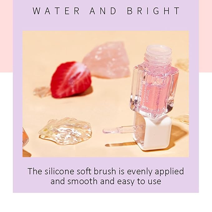 Fruit Pearlescent Plumping Lip Oil, Lip CarePearl & Shimmer Mini Lip Gloss Kit, Lip Care Hydrating Lip Gloss Tinted Lip Balm, Long Lasting & Nourishing Lip Glow Oil, Non-sticky Fresh Texture (Peach)