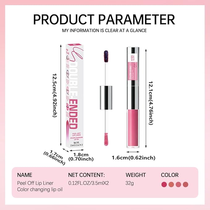 Peel Off Lip Liner & Gloss–Long-Lasting Smudge-Proof Rose Pink Lip Tint & Lip Stain Liner with Hydrating High Shine Gloss for Defined, Fuller Rosy Lips–Waterproof, Transfer-Proof Soft Glam Lip Makeup