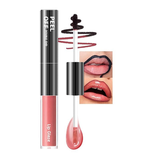 Peel Off Lip Liner & Gloss – Long-Lasting Smudge-Proof Peach Rose Lip Tint & Lip Stain Liner with Hydrating High Shine Gloss for Defined, Fuller Rosy-Peach Lips – Waterproof Soft Glam Lip Makeup