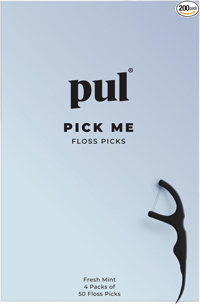 PUL Dental Floss Picks Mint Teeth Flossers for Deep Cleaning - Plant Based Floss Sticks with Shred Resistant Nylon Teeth Floss - Fluoride Free Dental Flossers for Adults and Kids - 200 Count