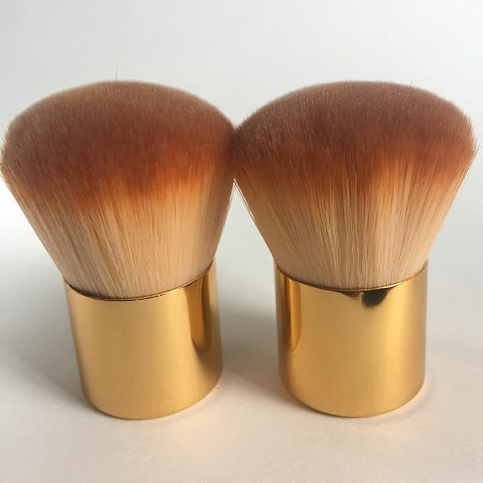2 Pieces Kabuki Brushes Powder Brush Blush Brush Foundation Brush Bronzer Brush Face Blender Brush Mineral Blending Buffing Concealer Brush Multifunction Cosmetic Tools Portable Makeup Brush (Golden)
