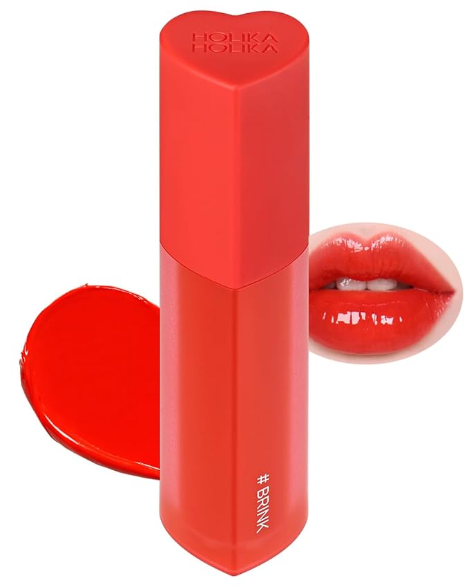 HOLIKA HOLIKA Heart Crush Glow Lip Tint Air – Korean Lip Tint with High Shine Juicy Fruit Jam Colors Lip Stain – Hydrolyzed Collagen & Vitamin C (10 BRINK)