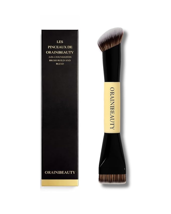 OrainiBeauty Dual-Ended Foundation Brush – 2-in-1 Makeup Brush for Liquid, Cream & Powder | Precision Tip for Contour & Hard-to-Reach Areas | Soft Vegan Bristles, Streak-Free Finish.