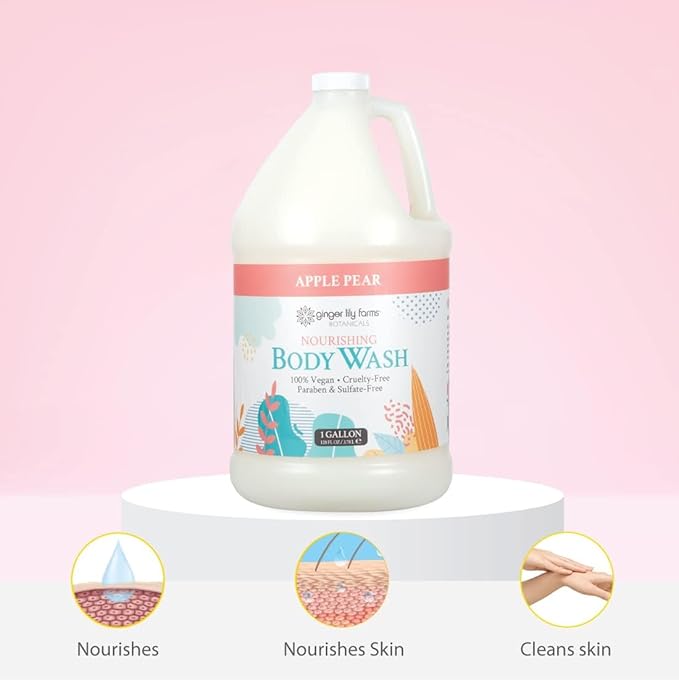 Ginger Lily Farms Botanicals Nourishing Body Wash, 100% Vegan & Cruelty-Free, Apple Pear Scent, 1 Gallon (Pack of 4)
