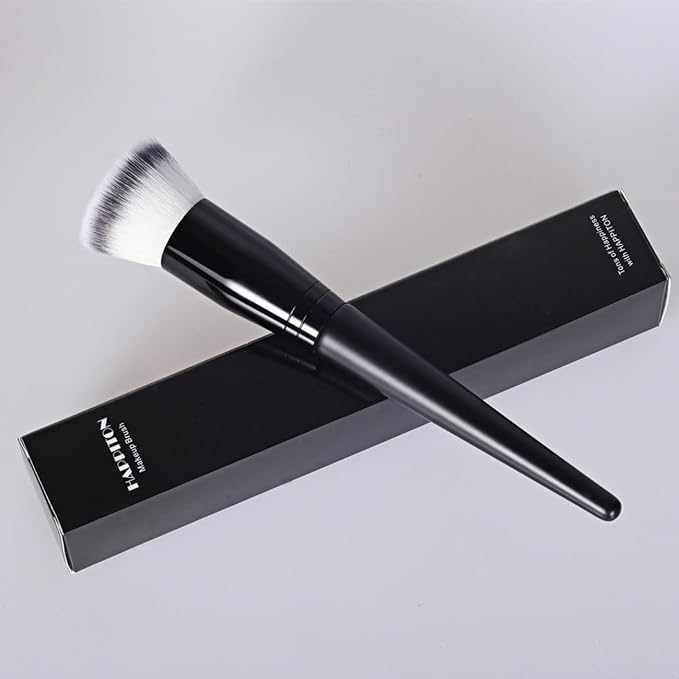 Makeup Brush Foundation Brush Kabuki Flat Top Face Brushes for Liquid Cream or Flawless Powder Buffing Stippling Concealer (Black)