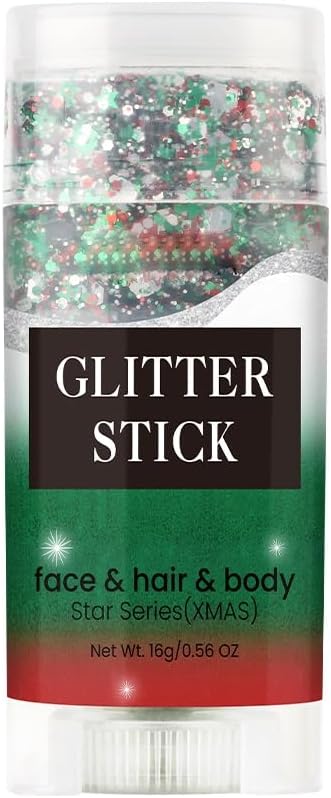 Christmas Body and Face Glitter Stick, Holographic Sparkling Neon Outfit Stage Performance New Year Celebration Events, Holiday Accessories Hair Tinsel Stick for Christmas Party Makeup.