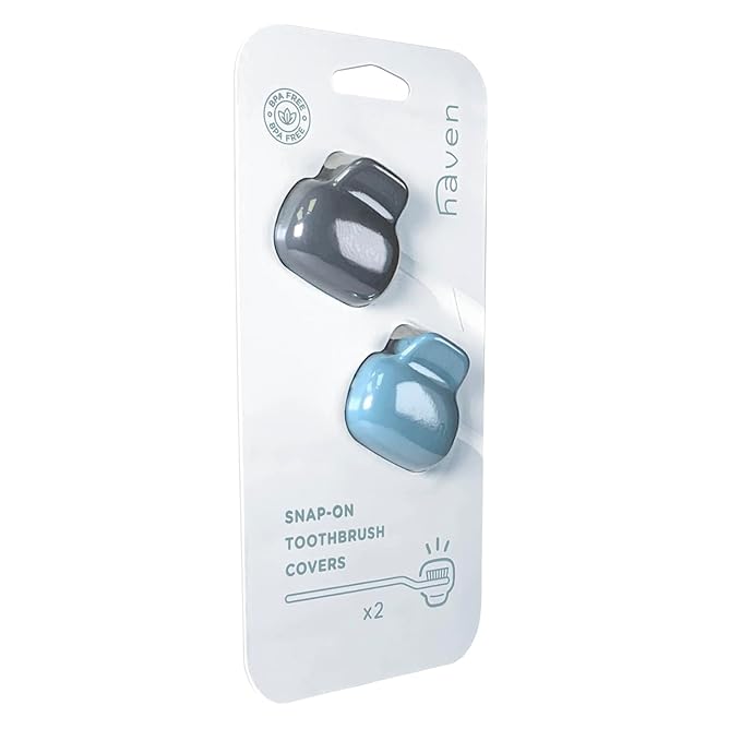 Haven Toothbrush Cover - Fits Most Adults' & Kids' Electric & Standard Toothbrushes - Pack of 2 - Blue & Charcoal Gray