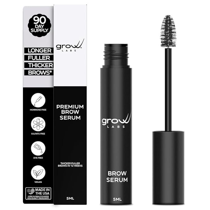 Grow Labs Eyebrow Growth Serum – with Biotin & Peptides – Regrow Eyebrow Hair – Nourishing Formula for Thicker, Fuller, Natural-Looking Brows – Vegan, Cruelty-Free – Made in USA – 5 ml