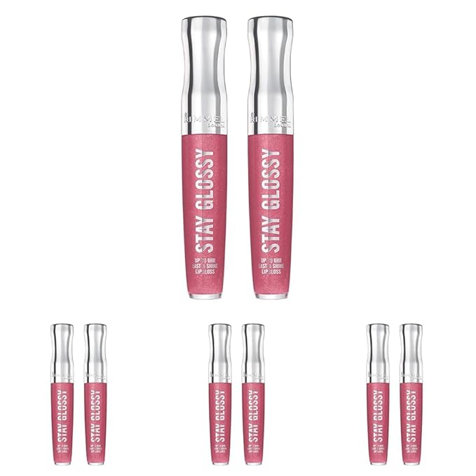 Rimmel Stay Glossy 6HR Lip Gloss, Stay My Rose, 0.18 Fl Oz (Pack of 8)