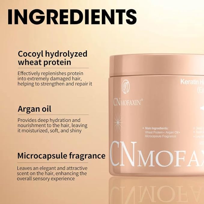 Keratin Hair Mask Deep Conditioner - Argan Oil & Protein Repair for Dry Damaged Hair - Long Lasting Microcapsule Fragrance - Hydrating Treatment for Frizz Control, 17.5 Oz (500ml)