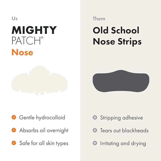 Mighty Patch Nose Pimple Patches from Hero Cosmetics, Large Hydrocolloid Pore Strips, Dermatologist Approved, Overnight, Pimple Stickers to Absorb Acne Nose Gunk, 10 Count (Pack of 2)
