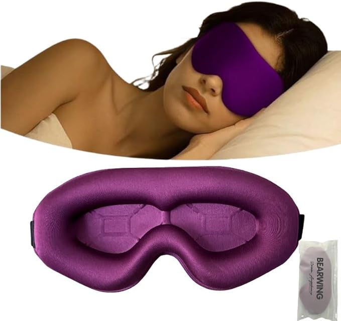 BEARWING 100% Light Blocking Sleep Mask with Storage Bag, Only 0.73oz Light Comfortable 3D Contoured Memory Foam, Blink Freely Eye Masks for Sleep, Travel, Nap, for Women, Purple