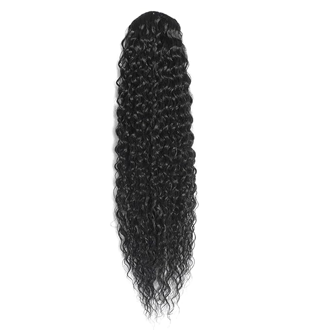 Deep Wave Ponytail Extension for Women 12 Inch Black Curly Wavy Ponytail Hair Extensions Drawstring with Clips Short Synthetic Hairpiece for Daily and Party