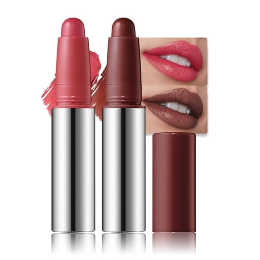 JUAAZIN 2Pcs Matte Lipstick Crayon - High Pigment Creamy Formula, Waterproof Long Lasting, Smooth Glide Application, Non-Sticklipstick, Ultra Thin Lightweight, Velvet Matte Lip Feel for Women 05#+06#