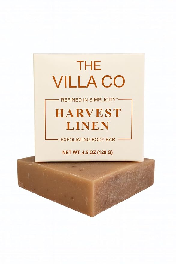 The Villa Co - Harvest Linen | 4.5oz Exfoliating Body Bar for Women & Men | Artisan Made in USA | Natural Ingredients