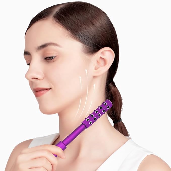 Betypura 30-Stone Facial Roller - Cooling Face & Neck Massager Tool for Skin Rejuvenation | 360° Contouring with Germanium Stones & Aircraft Aluminum | Portable 7.6" Beauty Roller - Purple