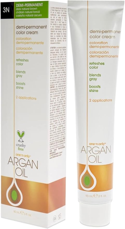 One N' Only Demi Permanent Hair Color - Permanent Hair Dye Made with Argan Oil - Delivers Rich, Accurate Tones with Gray Coverage - Improves Moisture & Elasticity - 3N Dark Natural Brown (3 oz)