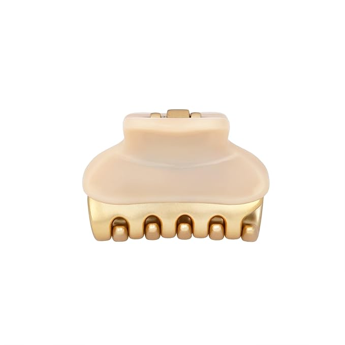 1.2" Mini Claw Clips for Women Girls - Minimalist Double-Layer 18K Gold Painted Hair Clips for Thin Short Hair, Small Non-Slip Luxury Hair Accessories for Daily Face Wash & Makeup, Beige