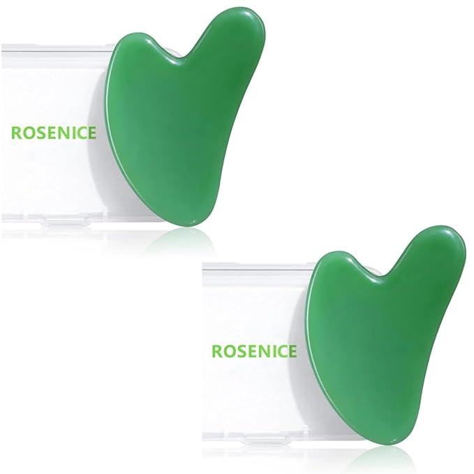 Rosenice Gua Sha Facial Tools: 2 Pcs Jade Stone Guasha for Face Skincare Sculpting Tool, Jawline Sculpting Massager for Puffiness Reducing