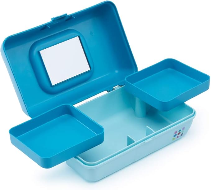 Caboodles Pretty in Petite Makeup Box, Hard Plastic Organizer Box, 2 Swivel Trays, Fashion Mirror, Secure Latch for Safe Travel