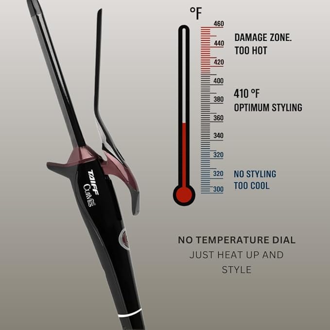 TAIFF Curves Professional Black Titanium Curling Iron – High-Performance Hair Curler & Rizadora para Cabello with Dual Voltage | Fixed Temperature 410°F | 1/2”