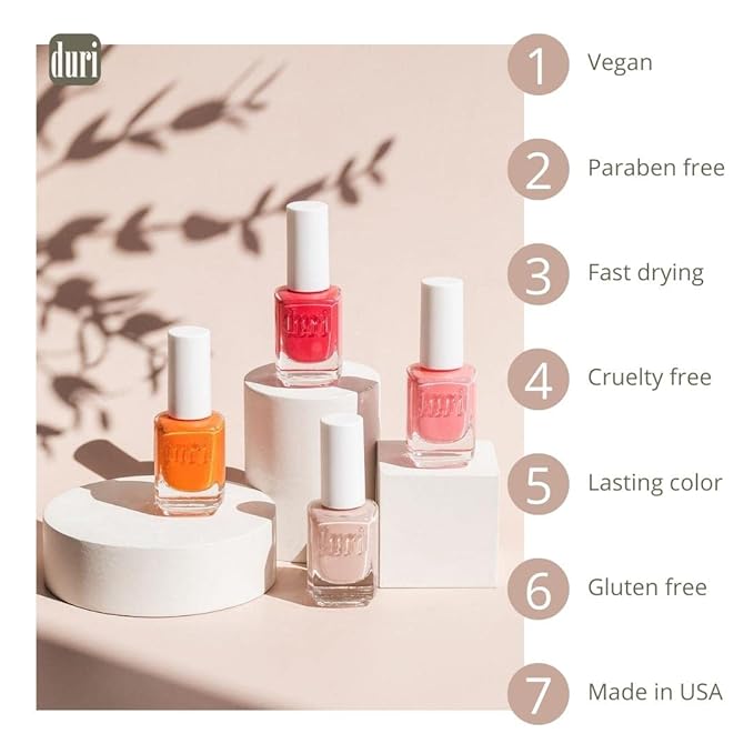 duri Nail Polish, 773 Dinner Date, Coral Pink, Full Coverage, Glossy Finish, Quick Drying, NEW Brush, 0.45 Fl Oz