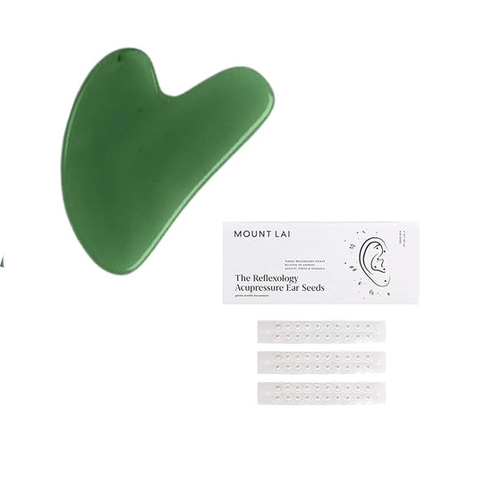 Mount Lai Gua Sha Tool and Stainless Steel Acupressure Ear Seeds Set, Facial Massage and Ear Acupressure Kit, Self-Care Duo for Relaxation and Balance