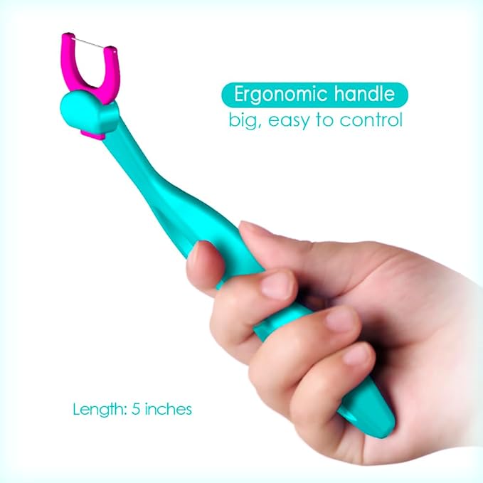 T.Smile Kids Evolutionary Clean Dental Flosser Kit, Child-Sized Handle & Refills, Fluoride Free, for Ages 3+, (Blue Handle + 120 Refills)