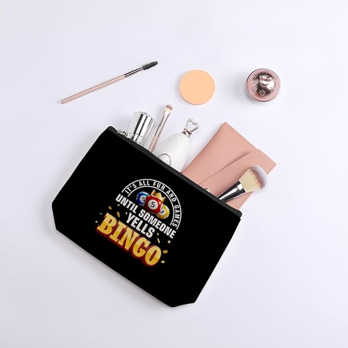 Bingo Lover Gift for Women Funny Bingo Player Gift Bingo Gambler Cosmetic Case Makeup Bag Casino Lover Gift Gambler Birthday Gift Bingo Gambling Travel Bag Lucky Bingo Game Gift (Black)
