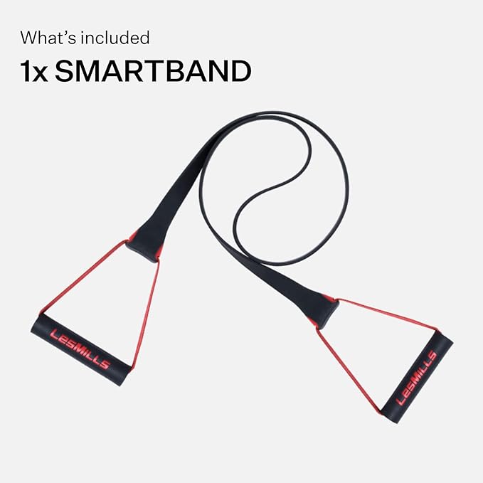 Les Mills™ SMARTBAND™ Workout Resistance Band with Handles, Home Gym Workout Equipment, Elastic Stretch
